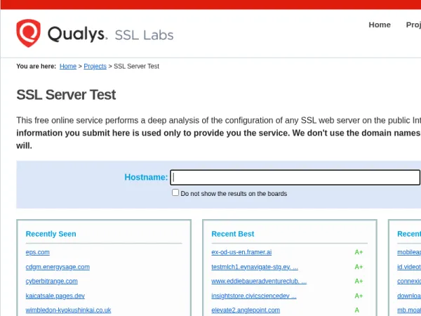 A comprehensive free SSL test for your public web servers.