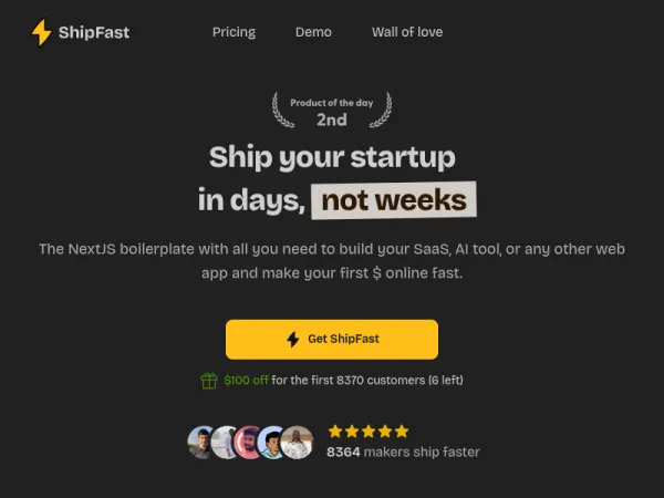 ShipFast - NextJS 启动器，快速发布 SaaS 与 AI 工具