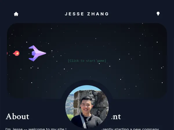 Jesse Zhang的个人网站，展示其技术背景、创业经历、趣味项目及原创数学竞赛题。